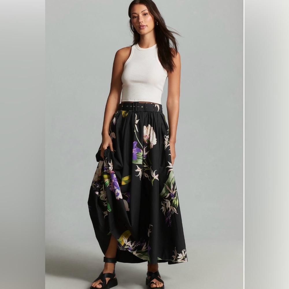 Anthropologie Maeve Belted Circle Skirt Purple Motif Size 14